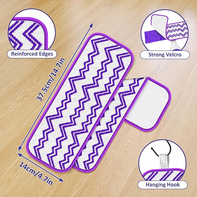 Reusable Microfiber Mop Pads for Swiffer PowerMop: 15” Washable Refills | 7 Absorbent Mopping Replacements, Wet Dry Use, for Multi-Surface Hardwood Tile Floor, Kitchen Bathroom Cleaning, White