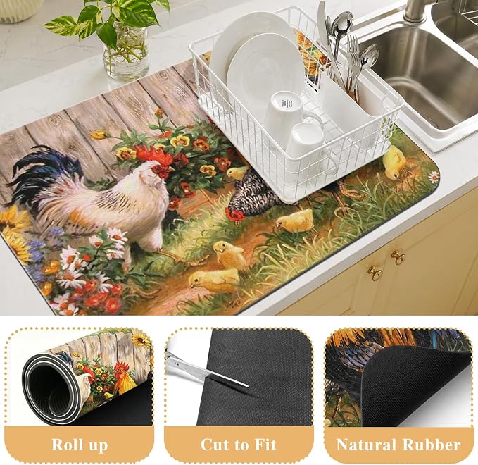Kitchen Countertop Dish Drying Mat,Super Absorbent Coffee Bar Mat for Maker Espresso Machine, Anti-Slip Accessories for Kitchen Countertops 17x31 Inch