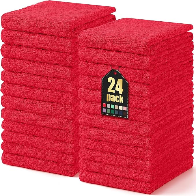 Homaxy 24 Pack Dish Towels for Kitchen (10 x 20 Inches, Red), Super Soft and Absorbent Coral Velvet Dish Cloths for Washing Dishes, Nonstick Oil Fast Drying Microfiber Cleaning Cloth