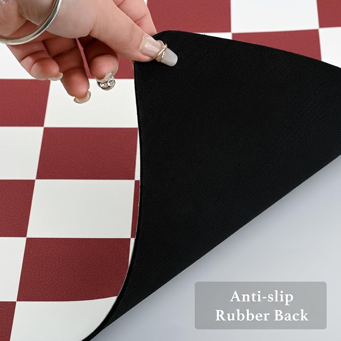 Ohocut Red Checkered Dish Drying Mat for Kitchen Counter, Coffee Bar Station Accessories, Retro Cute Aesthetic Modern Absorbent Drainer Mat Kitchen Drying Mat Easy Clean 19" x 12"