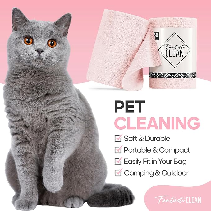Fantasticlean Microfiber Cleaning Cloth Roll 2 Rolls 120 Pack, Tear Away Paperless Towels, 8" x 8", Reusable Washable Rags, House Kitchen, Pet, Office, Indoor Outdoor, Portable (Pink and Off-White)
