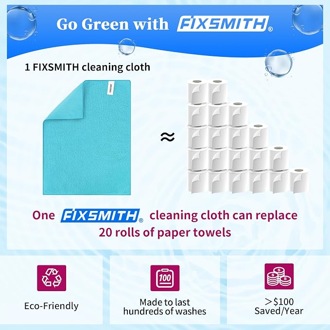 FIXSMITH Microfiber Cleaning Cloth - Pack of 24, Multi-Functional Cleaning Towels, Size: 12 x 16 in, Highly Absorbent Cleaning Rags, Lint-Free, Streak-Free Cleaning Cloths for Car Kitchen Home Office