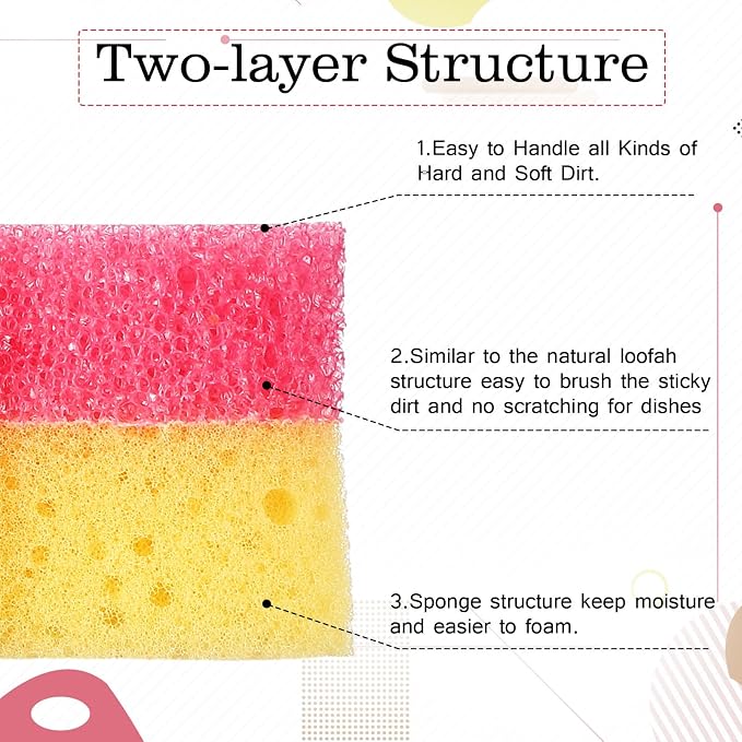 FillTouch 3 Pcs Dual Sided Scrub Sponge Multi Functional Cute Temperature Sensitive Non Scratch Dish Sponge for Washing Dishes Kitchen Bathroom(Cat,Pink, Yellow, Purple)