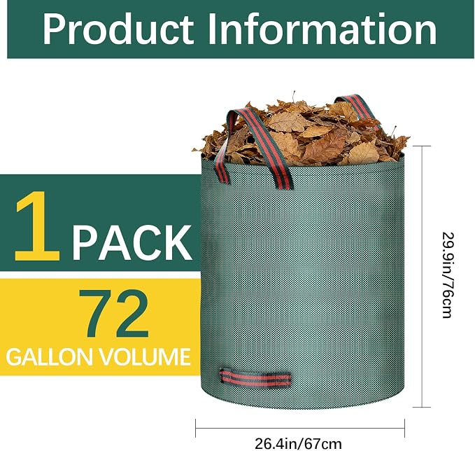 72 Gallon weed bag extra large lawn and leaf bags lawn bags leaf bags reusable,It can be used to Cleaning fallen leaves, weeds, and yard trash, store outdoor toys and camping supplies, or for moving