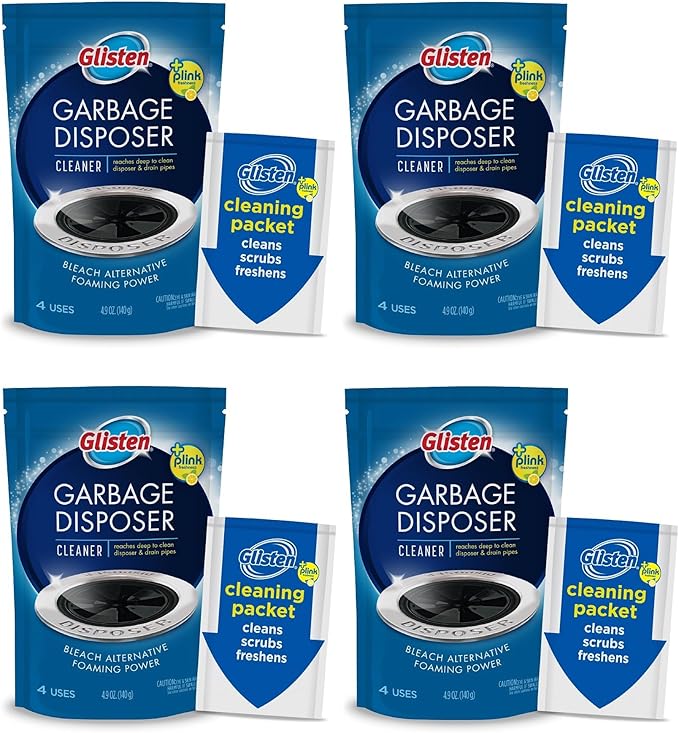 Glisten Garbage Disposer Foaming Cleaner, Lemon Scent, 4-Pack (16 Uses)
