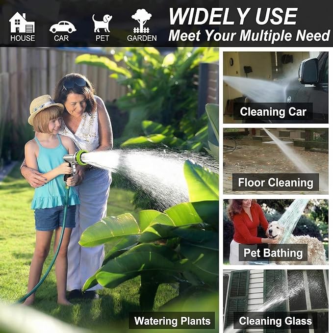 Garden Hose Nozzles,9 Spray Patterns Heavy Duty Metal Hose Sprayer Nozzle | Hose Nozzle Spray High Pressure Slip Resistant Water Sprayer for Plants & Lawns Watering,Car Washing and Pet Showering Green
