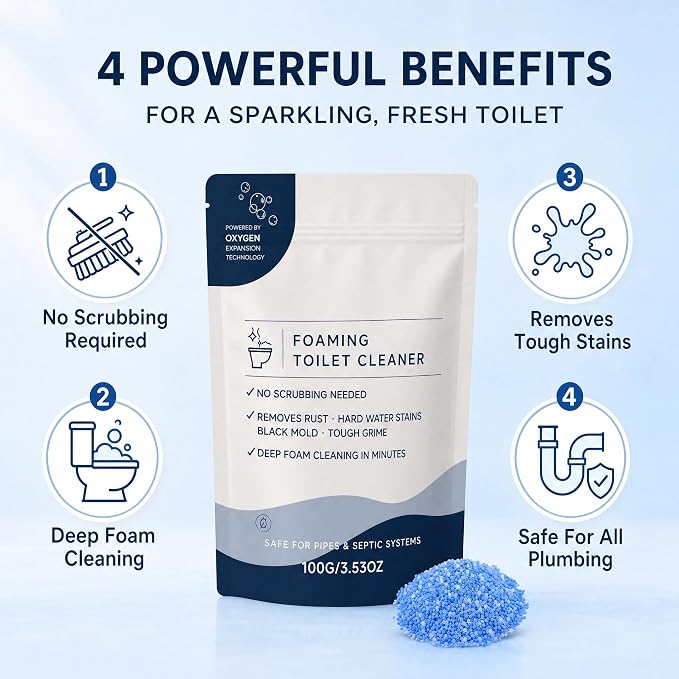 Restorabowl Foaming Toilet Cleaner Powder, Toilet Bowl Cleaner & Stain Remover, No Scrubbing Required Deep Cleaning Foam, Removes Hard Water Stains Tough Grime(2pcs)
