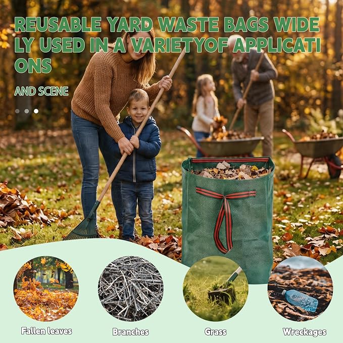 53 Gallon Large Leaf Collector Reusable Dustpan-Type Yard Waste Bags - Standing Garden Bags with Reinforced Handles- Heavy Duty Lawn Trash Sweeper Bag(2PACK(53+72G))