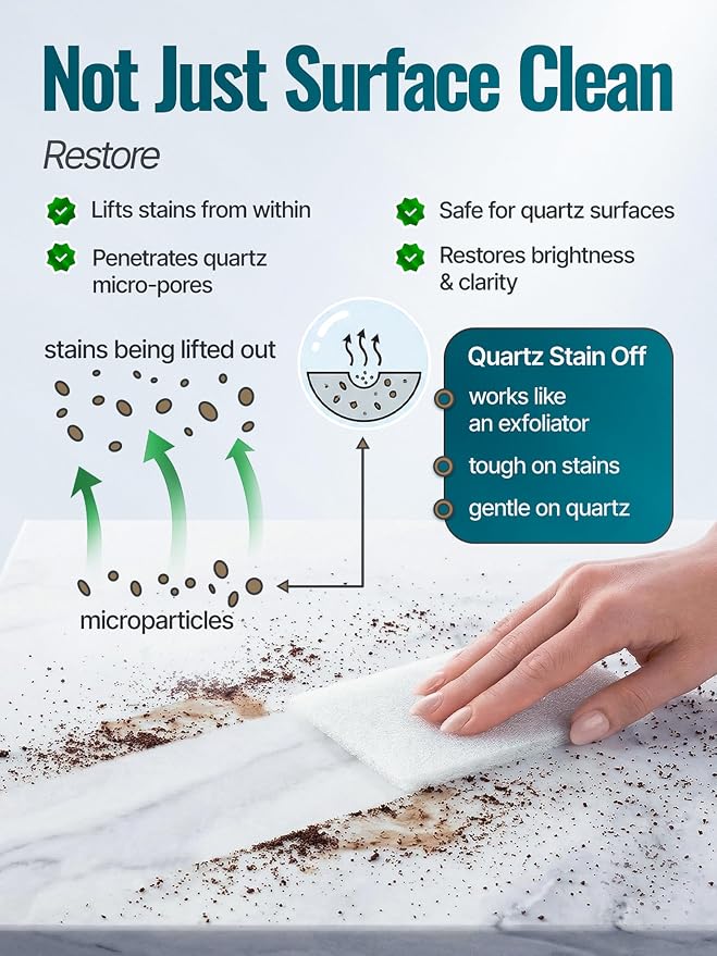 Quartz Stain Off – Quartz Countertop Stain Remover Cream & Deep Cleaner | Removes Coffee, Water, Grease & Food Stains | Non-Abrasive, Scratch-Free