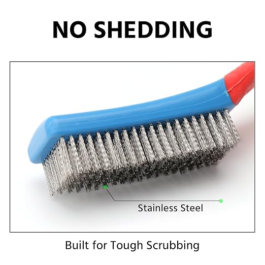 Wire Brushes for Rust Removal, Steel Wire Metal Brush for Cleaning Concrete | Paint Remover for Concrete & Grill Rust Remover with Ergonomic Handle (15.5x3.5cm)