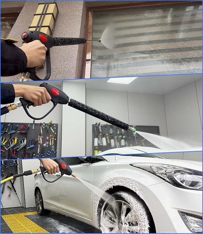 M MINGLE Swivel Pressure Washer Gun, 40 Inch Power Washer Wand with 3/8" Quick Connect, 4000 PSI High Pressure Spray Gun for Car Wash, 5 Nozzle Tips
