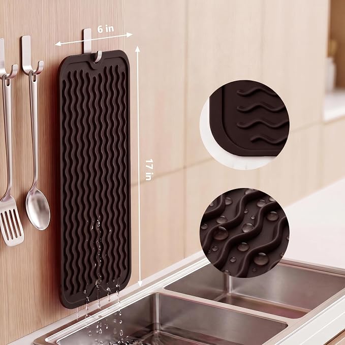 MicoYang Silicone Dish Drying Mat for Multiple Usage,Easy clean,Eco-friendly,Heat-resistant Silicone Mat for Kitchen Counter,Sink,Bar,Bottle,or Cup Coffee M 17 inches x 6 inches
