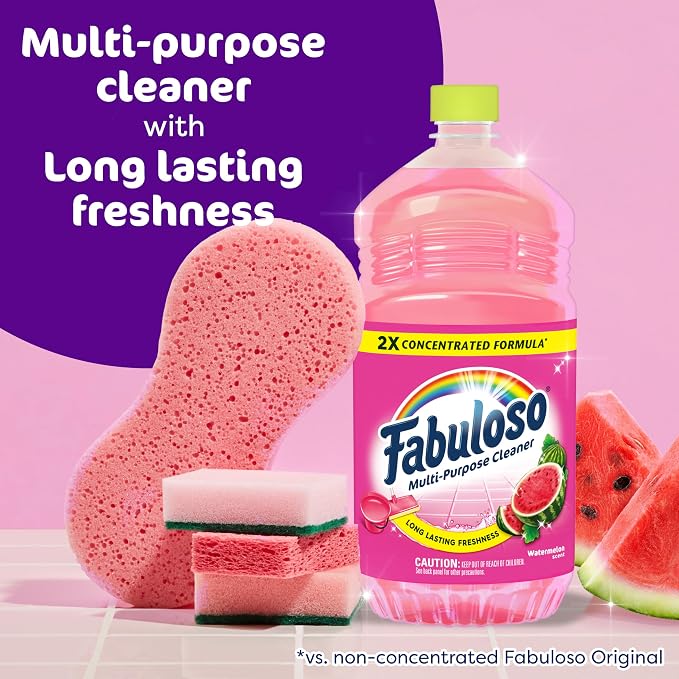 Fabuloso Multi-Purpose Cleaner and Floor Cleaner, 2X Concentrated Formula, Long-Lasting Freshness, Watermelon Scent, 56 fluid ounces