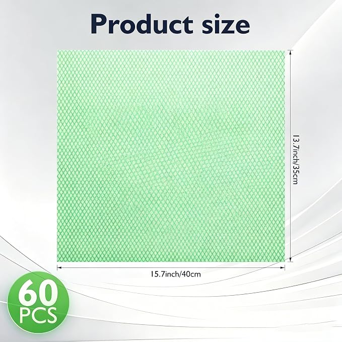 60 Pack Disposable Dish Cloths for Kitchen, Durable Cleaning Wipes | Short-term reusable cleaning cloths for bathroom & daily Cleaning (Green)