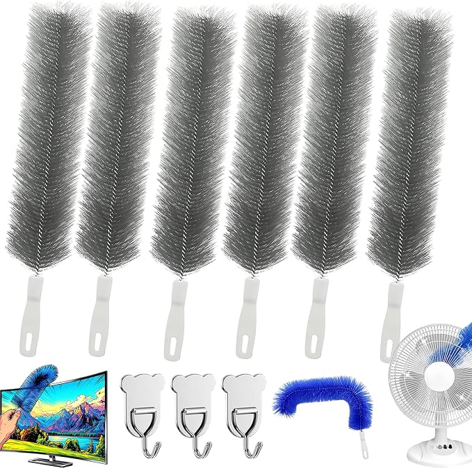 Bendable Microfiber Head, Reusable Dust Remover, 2026 Upgrade Fan Cleaner Brush, Bendable Microfiber Duster Washable Fans Cleaning Brush for Blind, Cobweb, Air Vents Cars Curtains (Gray*6)