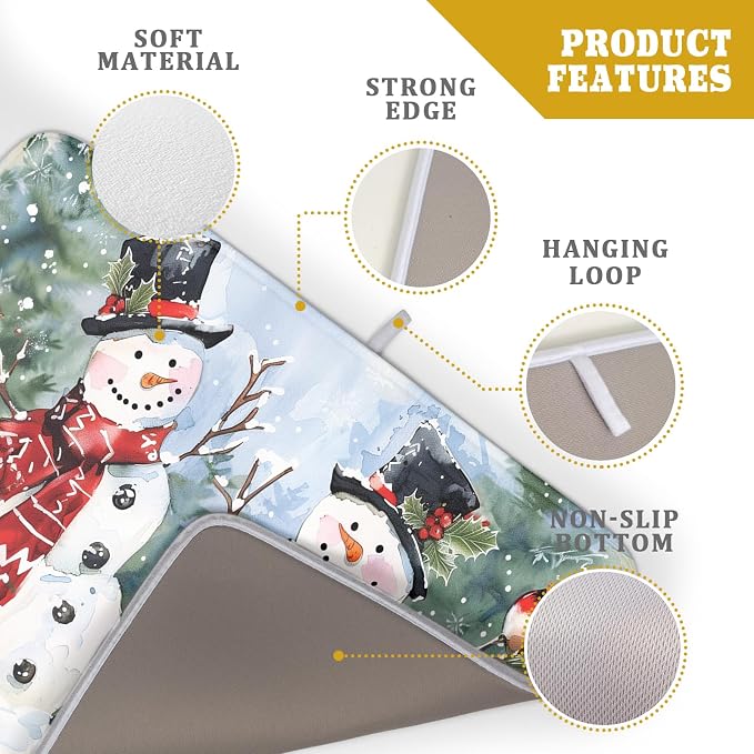 Winter Dish Drying Mat 18 x 24 Inch Xmas Snowman Pattern Dish Drying Pad Absorbent Microfiber Mats for Christmas Dish Rack Pad for Kitchen Counter Coffee Bar Decor