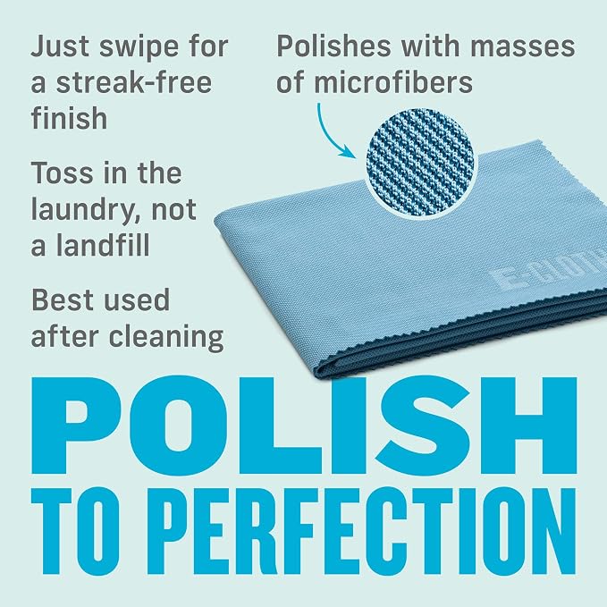 E-Cloth Glass & Polishing Cloths, Premium Microfiber Glass Cleaner, Great for Windows, Glass and Mirrors, Washable and Reusable, 100 Wash Guarantee, Alaskan Blue, 1 Pack