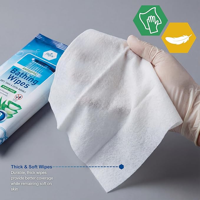 MED PRIDE Waterless Rinse-Free Bath Wipes for Adults, Aloe Vera, 96-Count