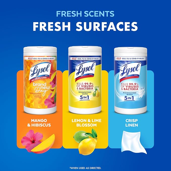 LYSOL Disinfecting Wipes, Multi-Surface Cleaner, Lemon, 80 ct. (2 Pack)