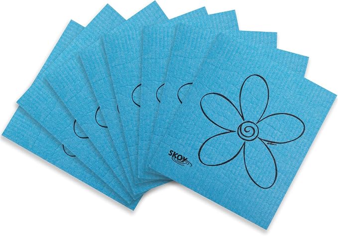 Skoy Cloth, 8-Pack Versatile Swedish Dishcloths for Kitchen and Household Use, Reusable Cleaning Cloths, Planet-Friendly, Dishwasher and Dryer-Safe, Blue