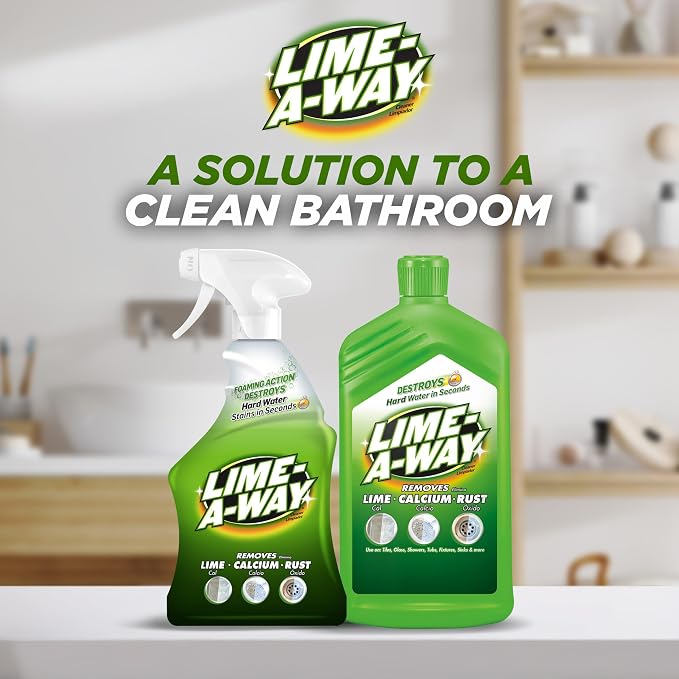 Lime-A-Way Hard Water Stain Remover Spray, Removes Lime, Calcium & Rust in Seconds, Bathroom Cleaner, 22 fl oz