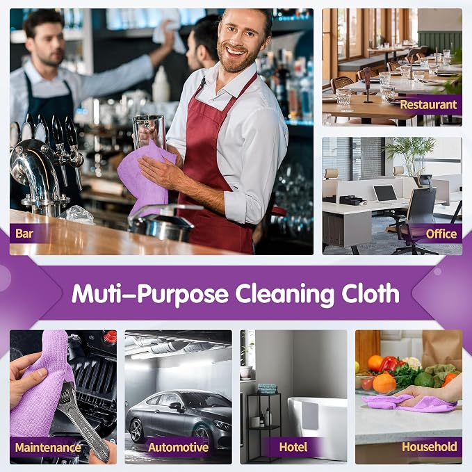 FIXSMITH Purple Microfiber Cleaning Cloth -Pack of 12, Highly Absorbent Cleaning Rags, 16"X12" All Purpose Cleaning Towels for Housekeeping, Kitchen, Car, Lint Free and Reusable Microfiber Towels