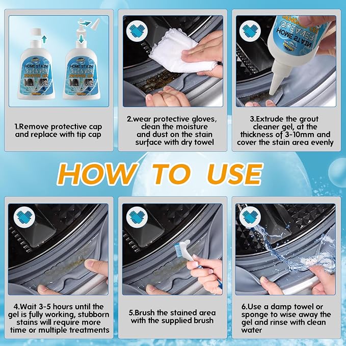 Mold Stain Remover Gel, Washing Machine Cleaner for Front Loader Washer Gasket Rubber Seal Home Stain Removal Gel for Grout, Caulk, Shower, Bathroom, Refrigerator, Bathtub Cleaning Solution 8 Fl Oz