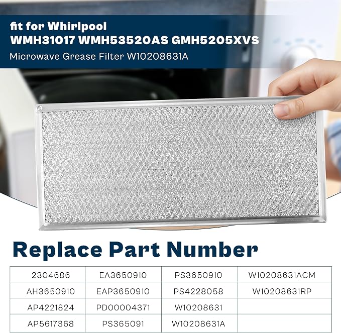 Microwave Grease Filter 13x6 fit for Maytag-Whirlpool-Kitchen Aid Microwave Filter Replacement Kitchen Hood Vent Filter 6x13 fit for Amana Microwave Filter Replacement W10208631A 2 Pack prime&swift | Microwave Filter Replacement Kitchen Hood Vent Filte...