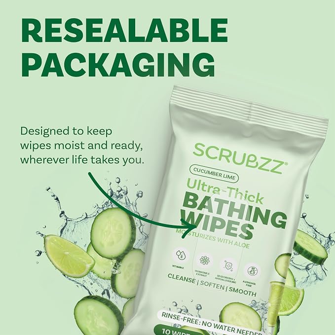 Extra Large Body Wipes for Adults Bathing No Rinse - 40 Ultra Thick Disposable Shower Wipes for Men, Women & Elderly - Great for Gym, Camping, Post Surgery - Variety Pack