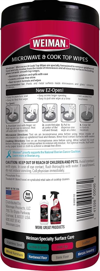 Weiman Microwave & Cook Top Wipes - 30 Count (Pack of 4)