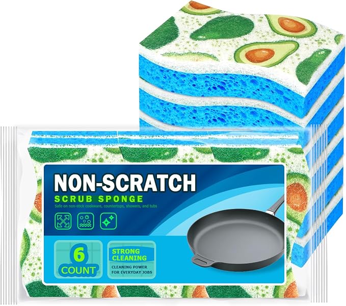 AIDEA Sponges Kitchen, Non-Scratch Scrub Sponge-6Count, Sponges for Non-Stick Cookware, Cellulose Sponge for Dishes, Cleans Fast Without Scratching, Cleaning Power for Kitchen, Bathroom, Household