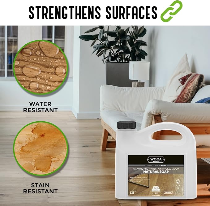 WOCA Natural Soap, Natural 1L - Concentrated Wood Cleaner for oil finished hardwood floors, tables, millwork, cutting boards, countertops and butcher block