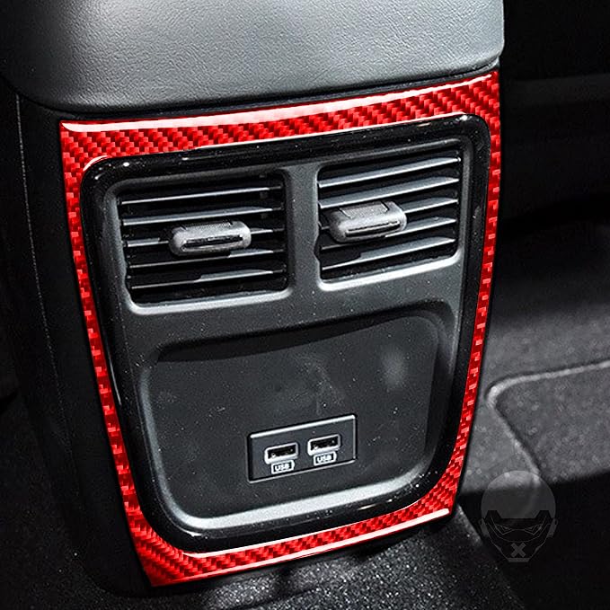 Rear Vent USB Port Fit for Dodge Charger/Chrysler 300 2011-2023 | Real Carbon Fiber | Accessories | Rear Vent USB Port Surround Trim Decals | Anti-scratch | Self-adhesive | Red