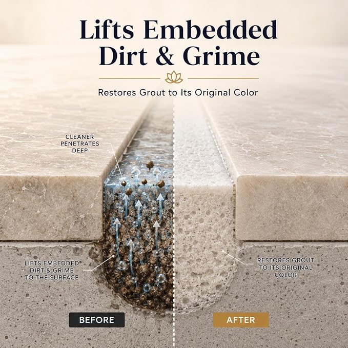 GEODE Natural Stone Grout Cleaner for tile floors - non-damaging, deep cleaner safe for Marble, Limestone, Travertine, Ceramic - Industrial Strength Tile, Stain Remover, Powerful Formula (32 oz.)