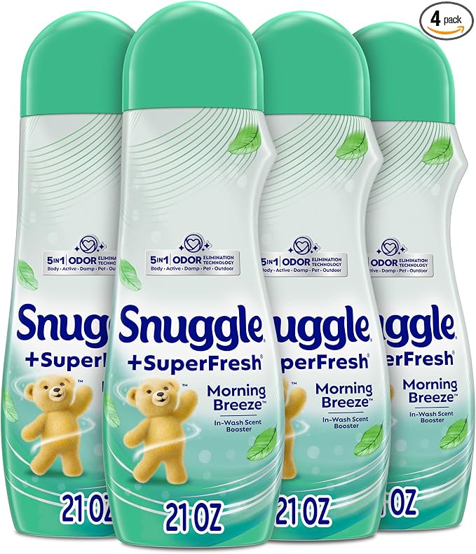 Snuggle SuperFresh In Wash Scent Booster, Morning Breeze, 21oz, 4-Pack | Fragrance enhancer for clothes, bedding and activewear, Bead form, Works in all machines, water temperatures and quick wash.