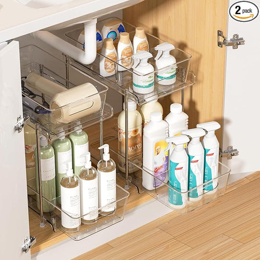 Vtopmart 2 Pack Plastic Larger Higher Bathroom Kitchen Under Sink Organizer (M-Higher)