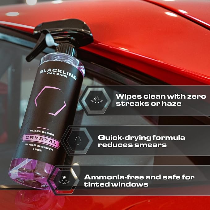 Blackline Glass Cleaner - Works on Glass, Windows, Mirrors & Navigation Screens. Tint Safe Car Window Cleaner - 16 fl oz bottle, Streak Free Spray