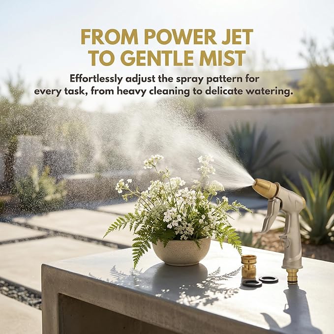 Garden hose nozzle spray, heavy metal high-pressure water gun, rotating can obtain different types of spray, watering plants and lawn, car washing, yard and pets (Short nozzle quick connection)