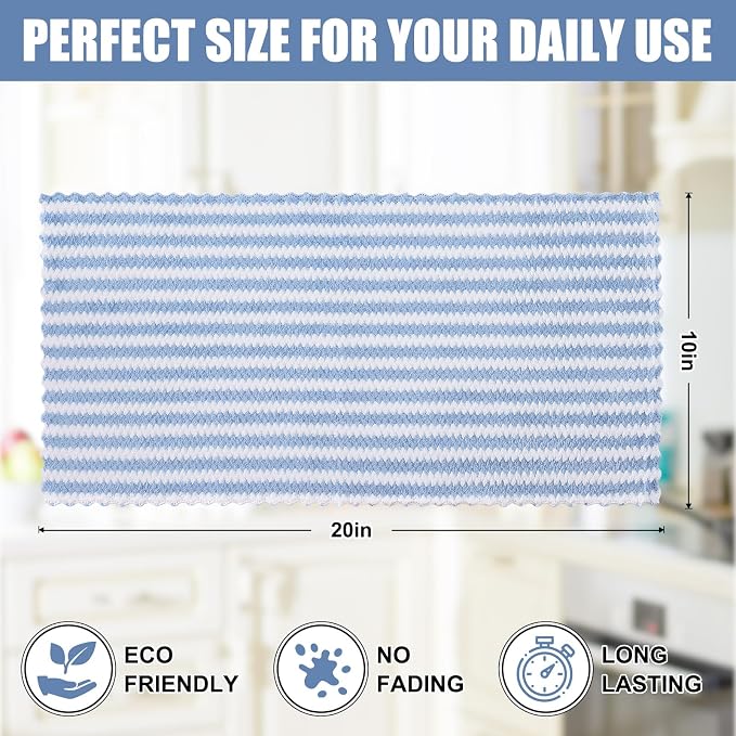 Homaxy Kitchen Towels(6 Pack, 10 x 20 inches), Ultra Soft and Absorbent Dish Towels, Reusable Fast Drying Microfiber Cleaning Cloth, Coral Velvet Wave Design No-lint, Blue