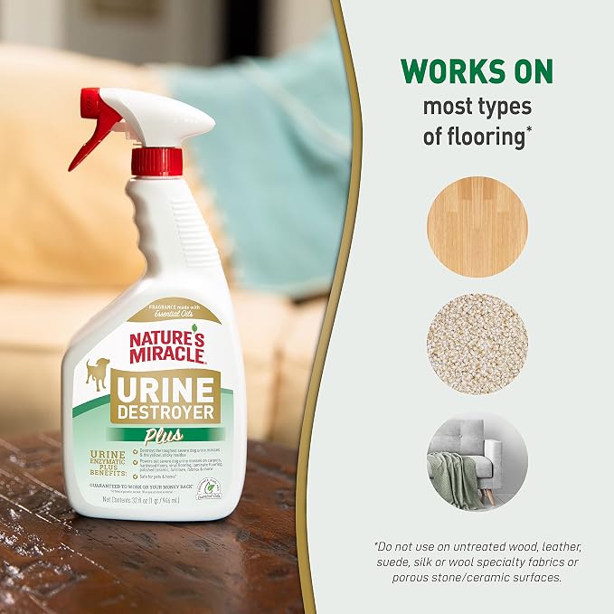 Nature's Miracle Dog Urine Destroyer Plus, Enzymatic Cleaner, 32 oz | Destroys the Toughest Dog Urine Stains, For Use on Multiple Surfaces, Safe For Pets and Home*, Fresh Scent