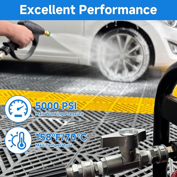 Ball Valve Pressure Washer– 3/8" Quick Connect Shut Off Valve for Power Washer Hose, 5000 PSI, Stainless Steel, Ideal for Fast Switching Between Surface Cleaner & Spray Gun