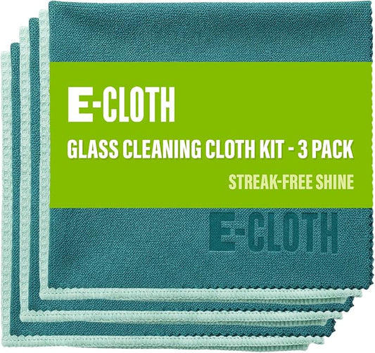 E-Cloth Window and Glass Cleaner Kit, Just Add Water - 3 Kits | Chemical-Free Cleaning - Reusable & Machine Washable Towel, Versatile Use for Mirrors, Cars, & Lenses, Winter Green