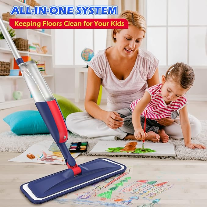 Spray Mops for Floor Cleaning: Wet Mops Floor Mop with 2 Refillable Bottles | 4 Washable Pads for Swiffer PowerMop, 360° Swivel Head, Commercial Dust Mop Reusable for Hardwood Wood Laminate Ceramic Tiles
