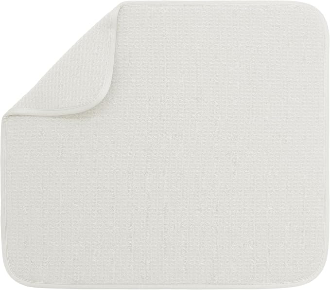 S&T INC. Dish Drying Mat, 16” x 18”, Absorbent Microfiber Kitchen Counter Mat, Dish Drying Pad for Dishes, Utensils, Pots and Pans, Large, Cream