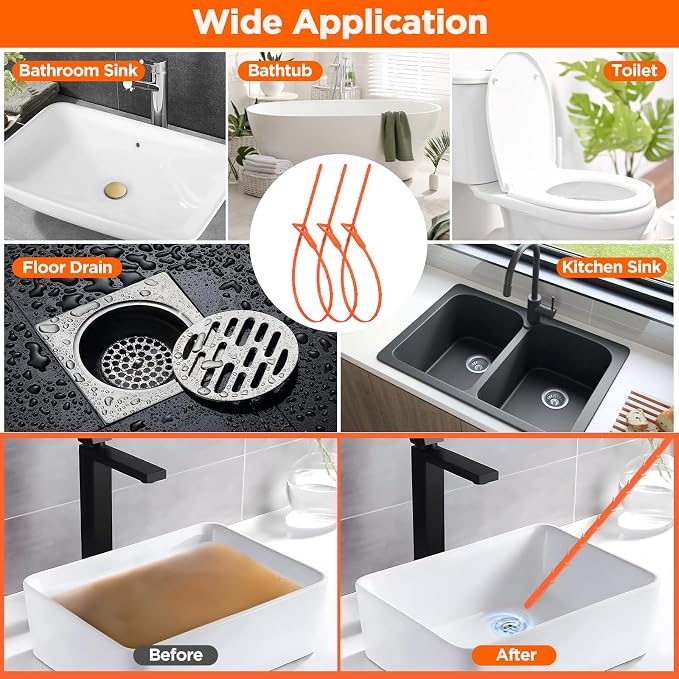 Forlivese 25 Inch Drain Snake, 6 Pack Drain Clog Remover,Sink Snake for Sewer Kitchen Sink Bathroom Tub Toilet Clogged Drains Relief Cleaning Tool
