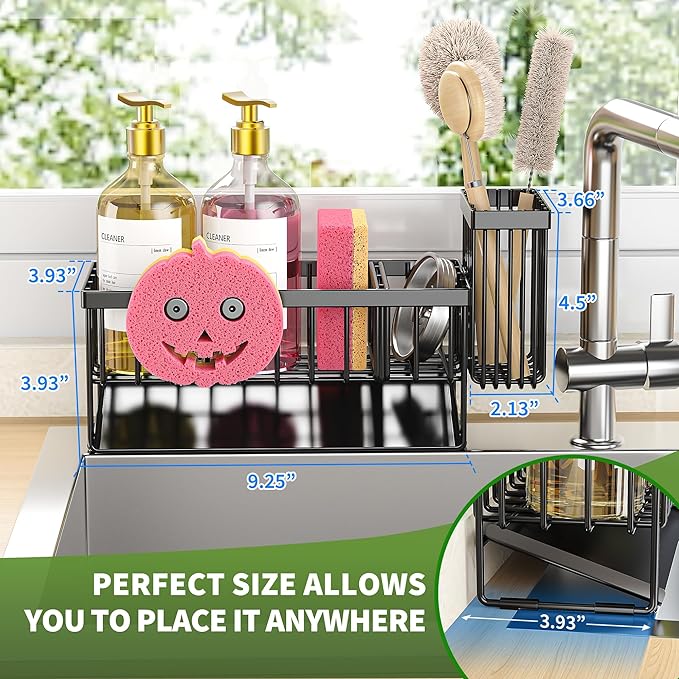 Cisily 8.26'' Sponge Holder for Kitchen Sink, Smiley Face Sink Caddy with Removable Brush Holder,Self-Draining Sponge Caddy for Sponge,Soap,Dish Brush,Scrubber,Kitchen Essentials and Gadgets