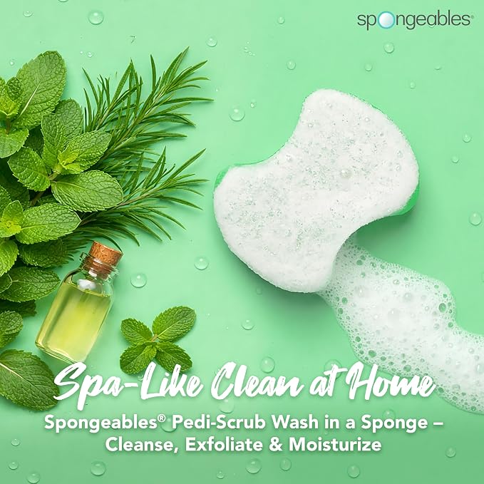 Spongables Pedi Scrub Foot Exfoliating 20+ Wash Sponge, Mint, 1 Count