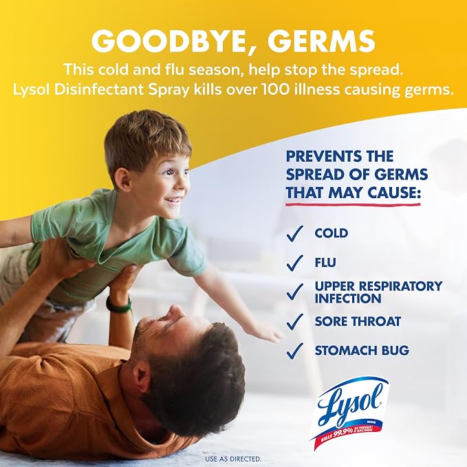 Lysol Disinfectant Spray, Household Cleaning Supplies, Disinfecting Multi-Purpose Room Spray, Antibacterial Sanitizer, Deodorizer, Kills Hantavirus, Lemon Breeze, 19 Fl Oz (Pack of 2)