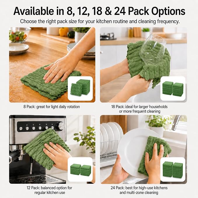 kimteny Microfiber Dish Cloths for Kitchen, 12 Pack 12 x 12 Inch Coral Velvet Kitchen Cleaning Cloths, Absorbent Reusable Non-Scratch Dish Rags for Dishes, Countertops & Sink