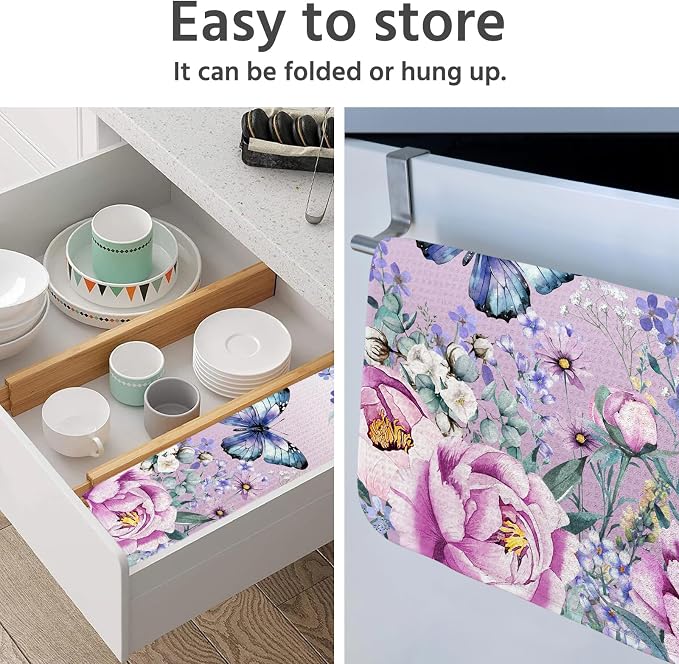 Dish Drying Mat for Kitchen Counter 18x24 Inch, Super Absorbent Dish Drainer Mat, Decorative Microfiber Dishes Drying Pad-Large(Purple Butterfly)